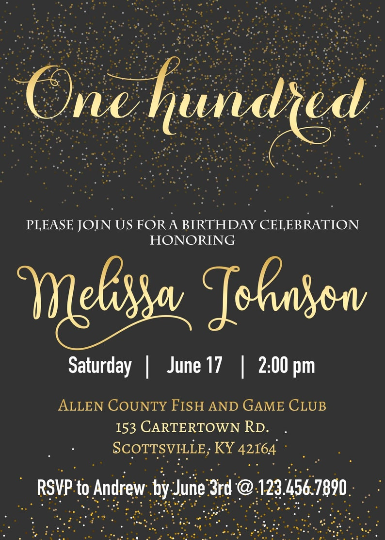 100th Birthday Invitation Birthday Party Invite Printable Etsy