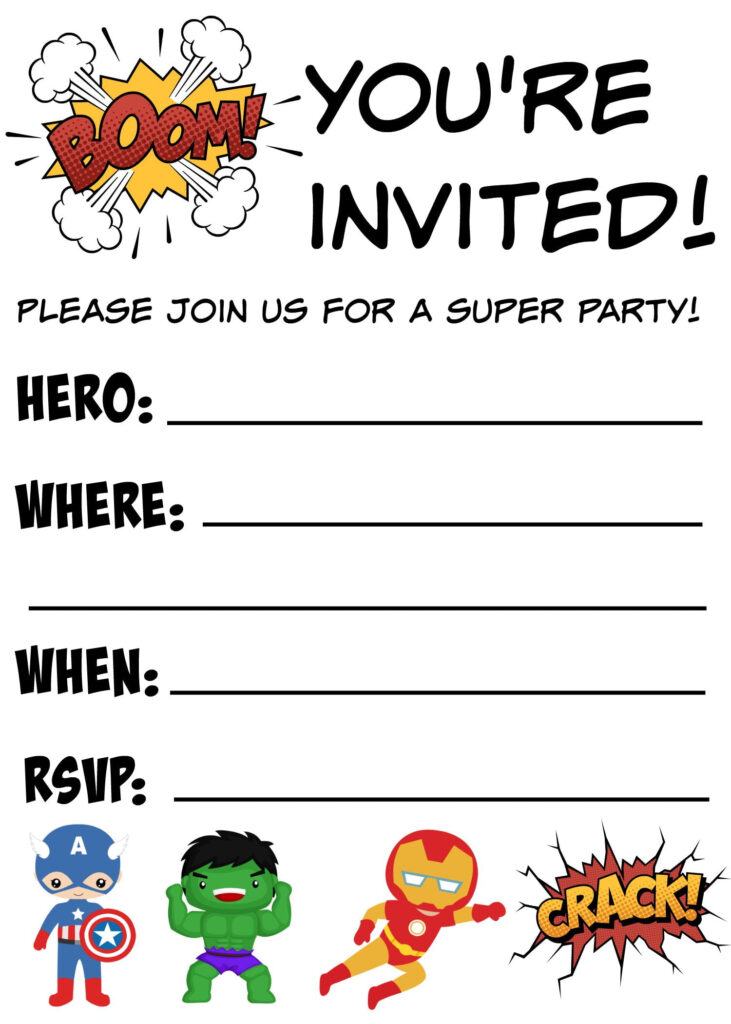 12 FREE Printable Blank Superhero Birthday Invitation Template FREE 