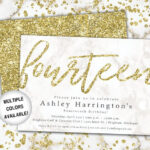 14th Birthday Invitation Gold Glitter Fourteenth Birthday Etsy