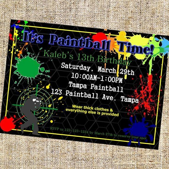  30 Free Printable Paintball Birthday Party Invitation In 2020 