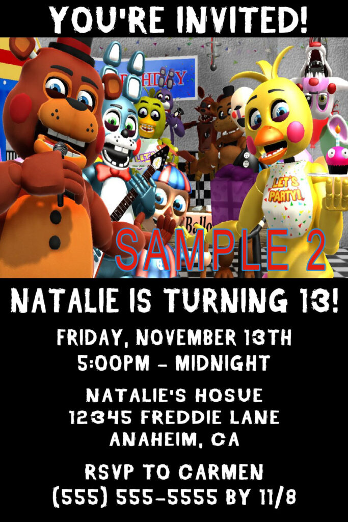 5 Nights Freddy Birthday Invitation Click On The Image Twice To Place 