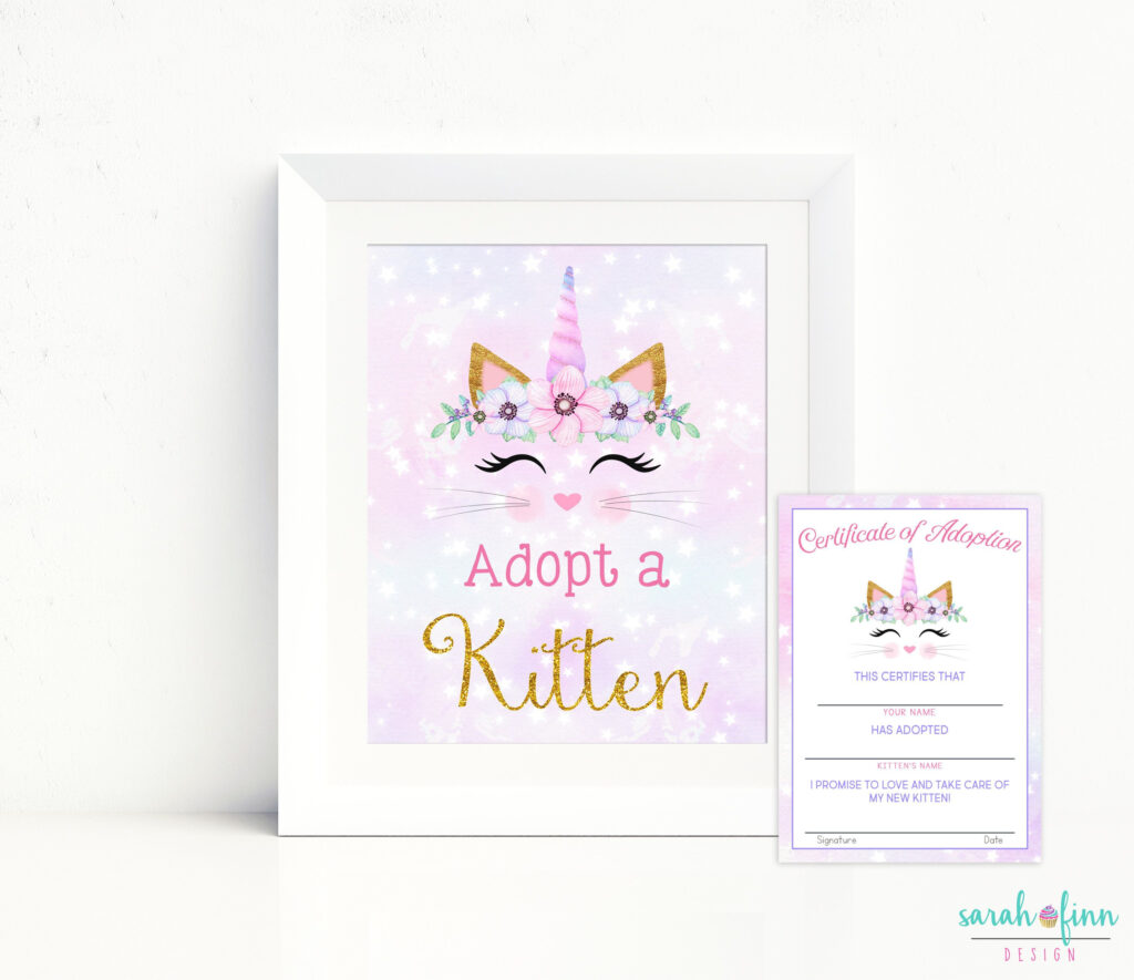 Adopt A Kitten Sign And Certificate Caticorn Printable Cat Etsy In 