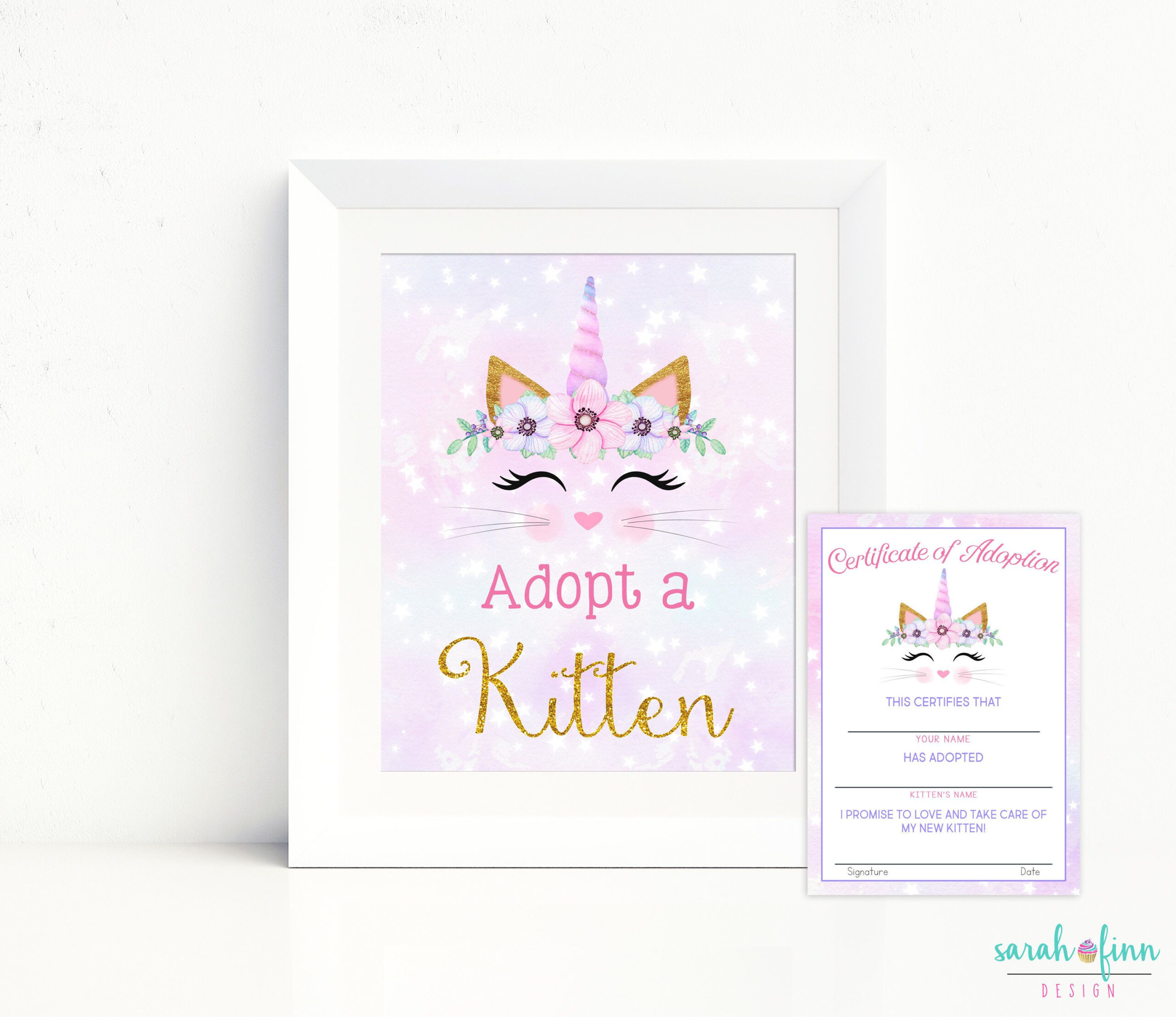 Adopt A Kitten Sign And Certificate Caticorn Printable Cat Etsy In