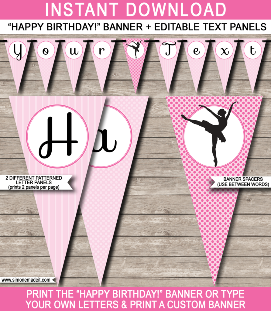 Ballerina Party Banner Template Birthday Banner Editable Bunting