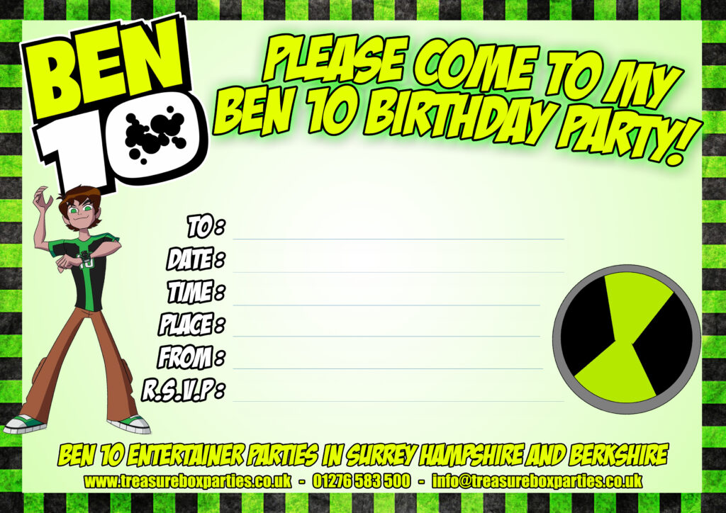 Ben 10 Printable Party Invitation Childrens Entertainer Parties 
