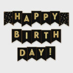 Black Gold Printable Happy Birthday Banner Birthday Party Decoratio