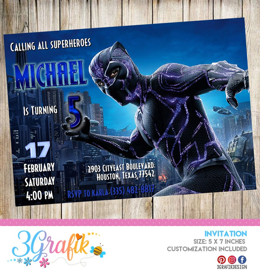  Black Panther Invitation Online Editable Template Party Supplies 