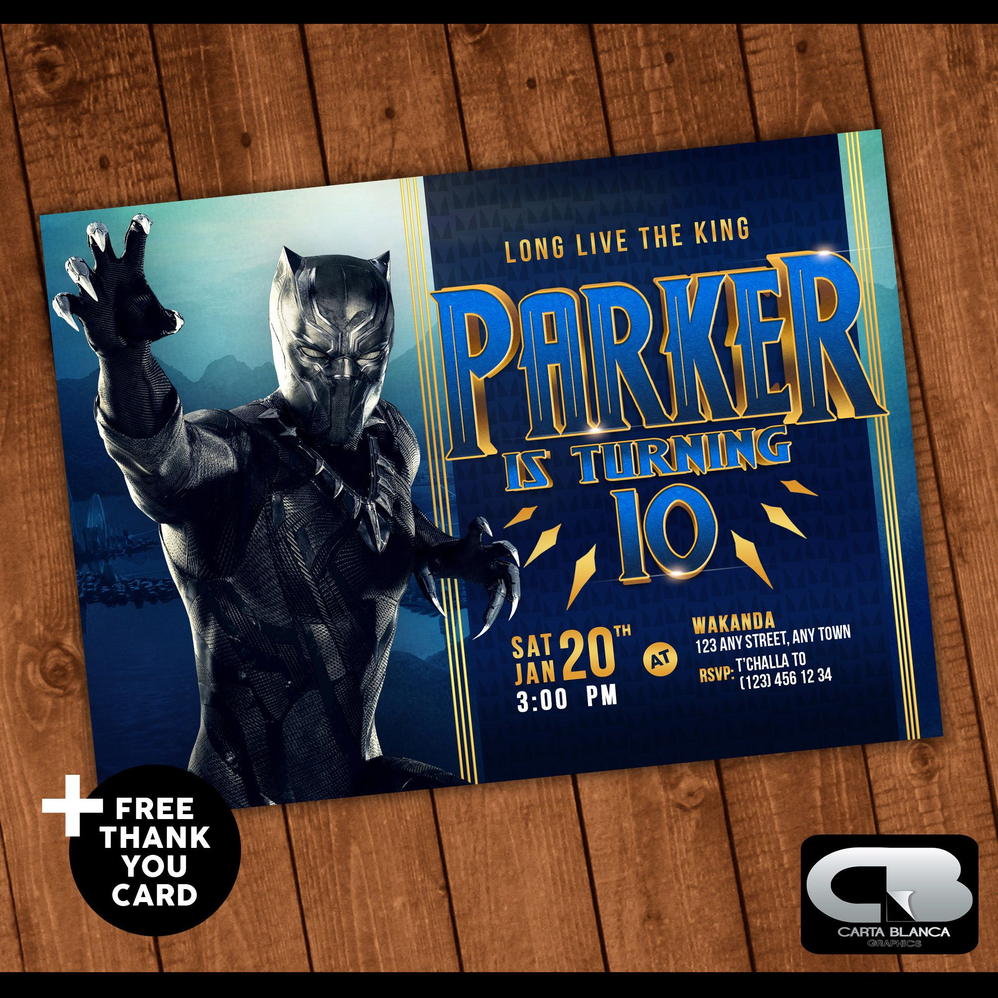 Black Panther Invitation With Free Thank You Card Birthday Party