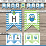 Blue Owl Party Banner Template Birthday Banner Editable Bunting