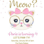 Cat Kitten Kitty Birthday Party Invitation Girl Gold Printable