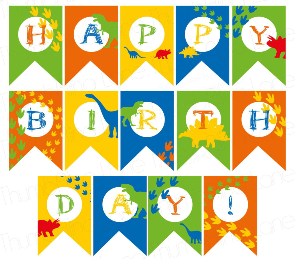 Dinosaur Printable Party Banner HAPPY BIRTHDAY Rawr Instant Download 