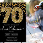 DIY 70th Birthday Confetti Invitation Printable Template Black Gold