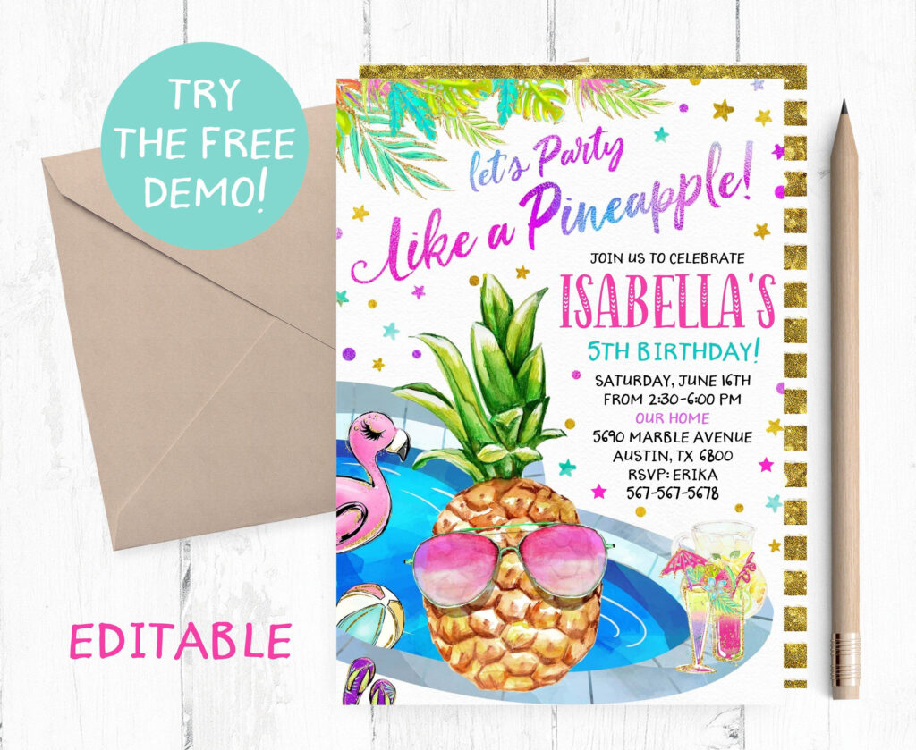 Editable Pineapple Pool Invitation Pineapple Pool Party Etsy 