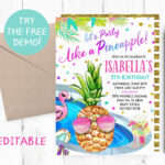 Editable Pineapple Pool Invitation Pineapple Pool Party Etsy