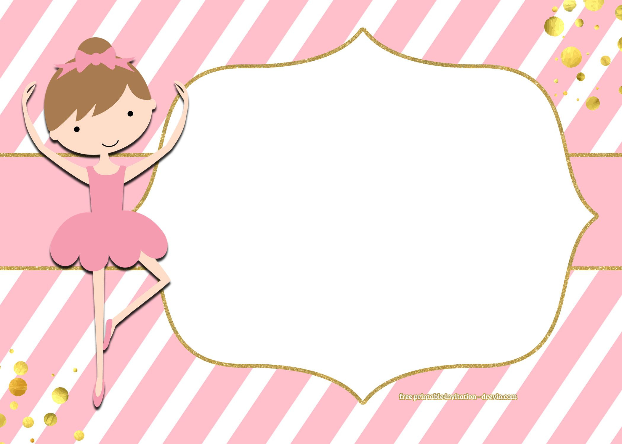 FREE Golden Ballerina Birthday Invitation Templates Ballerina