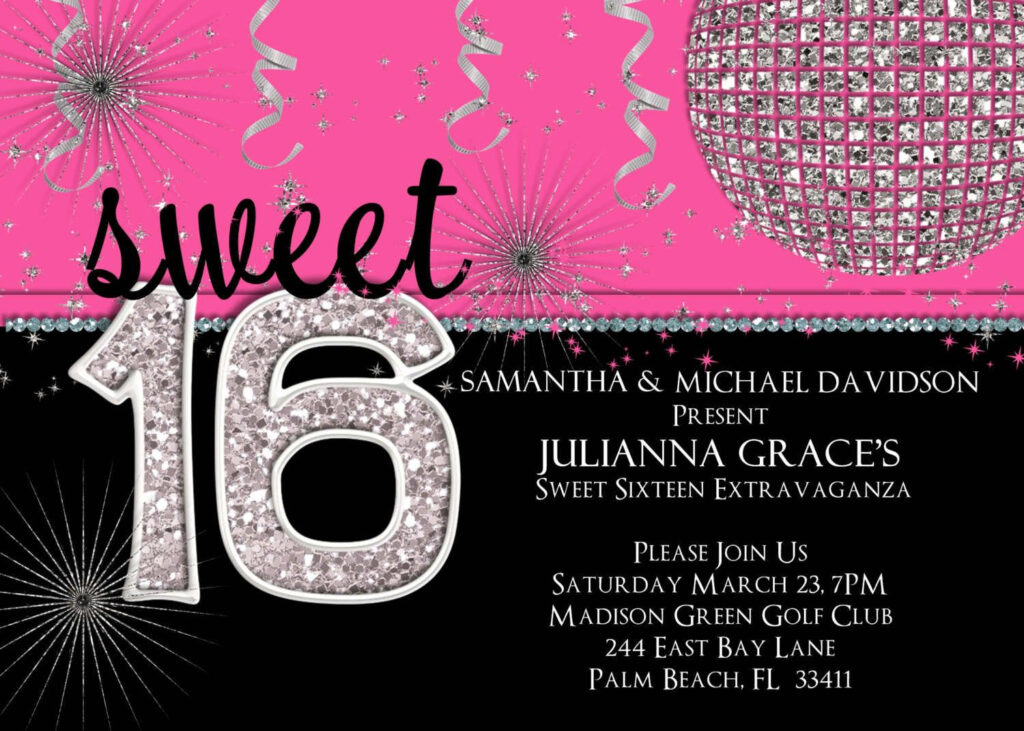 Free Printable 16th Birthday Party Invitation Templates Sweet Sixteen 