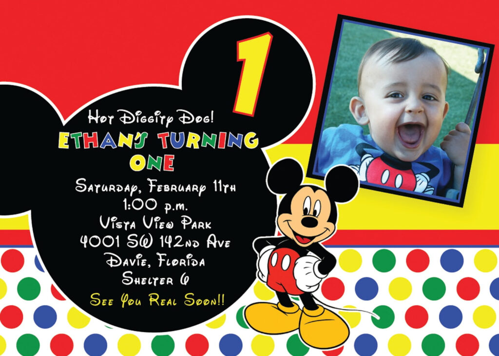 FREE Printable 1st Mickey Mouse Birthday Invitations FREE Invitation 