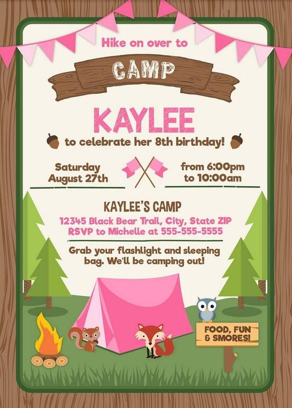 FREE Printable Camping Party Invitation For Girls Template Camping 