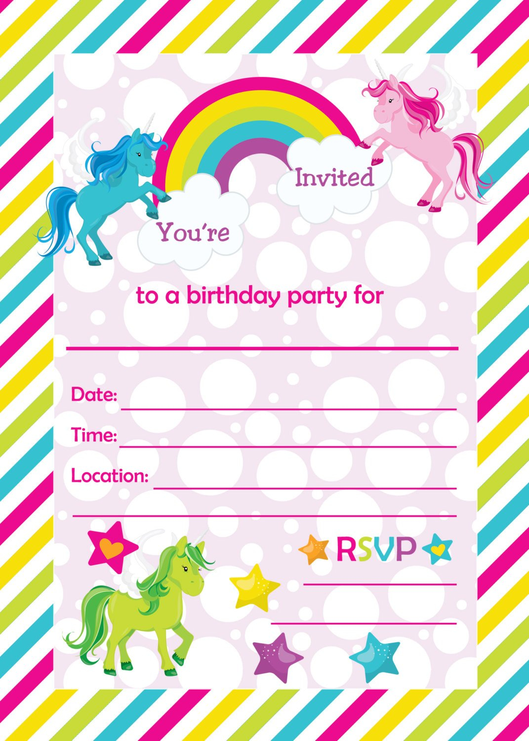 FREE Printable Golden Unicorn Birthday Invitation Template Download