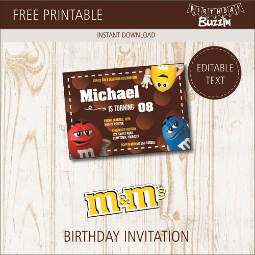Free Printable M M Birthday Party Invitations Birthday Buzzin