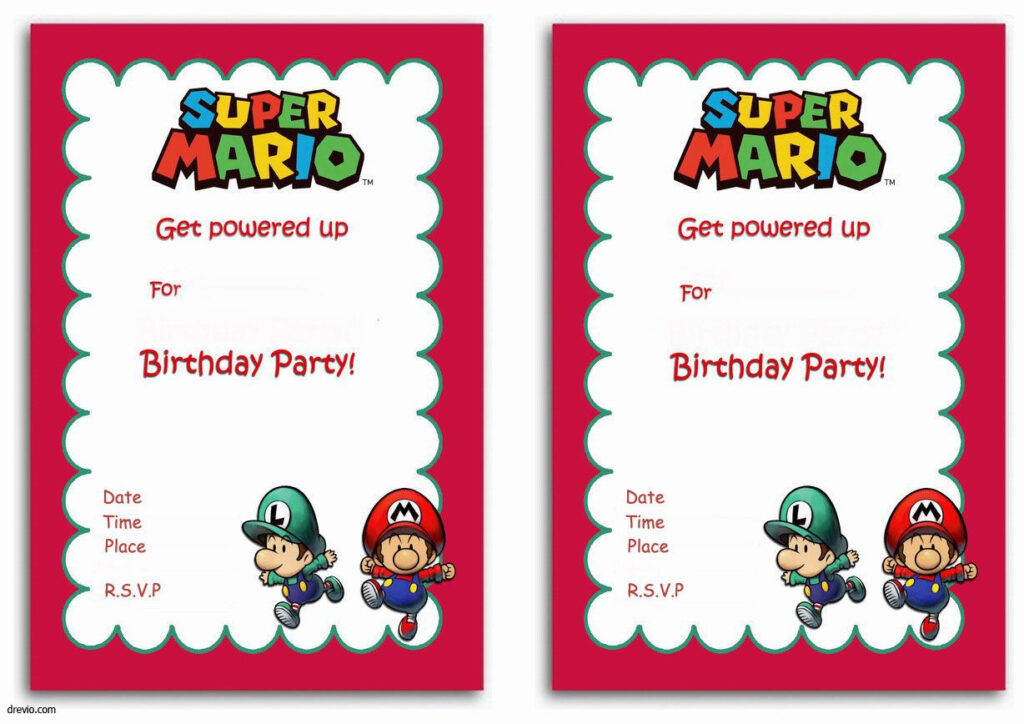 Free Printable Super Mario Bros Invitation Template Birthday Party 