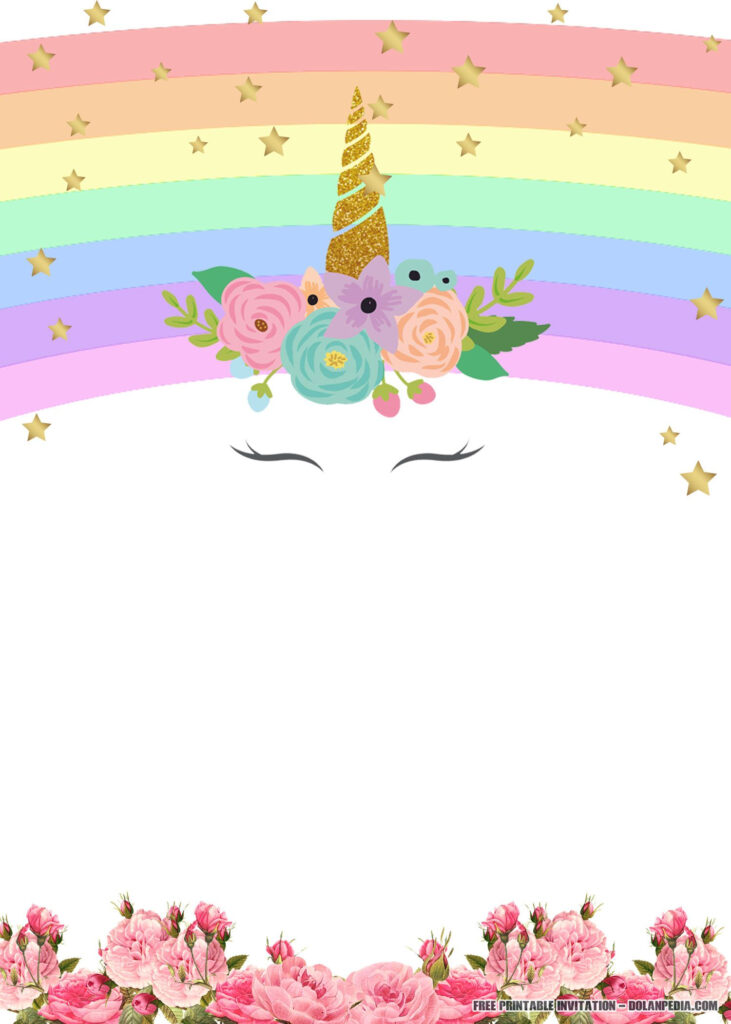 FREE Printable Unicorn Rainbow Invitation Template Birthday Party 
