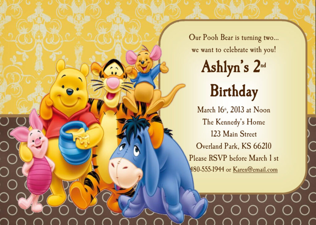 FREE Printable Winnie The Pooh Invitations For 1st Birthday Template 