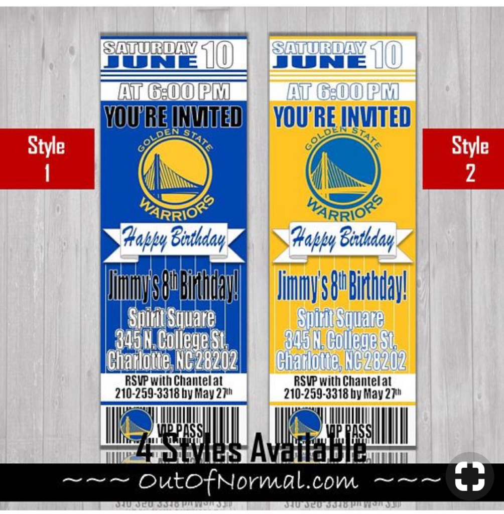 Golden State Warriors Basketball Ticket Style Invite Basketball 