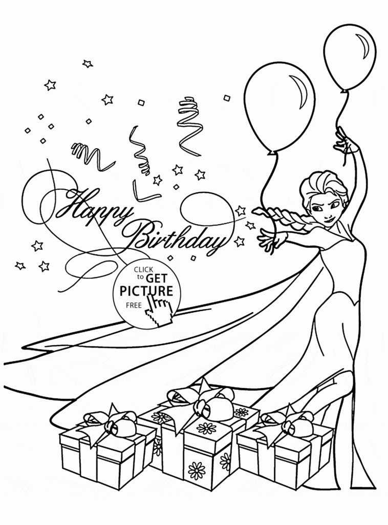 Happy Birthday Card With Elsa Coloring Page For Kids Holiday Coloring 