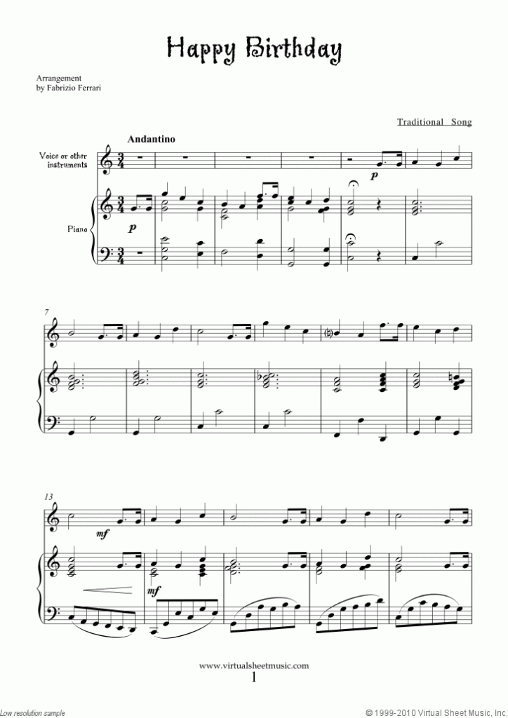 Happy Birthday Free Sheet Music To Download For Piano Voice Or Other 