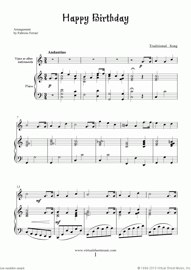 Happy Birthday Free Sheet Music To Download For Piano Voice Or Other