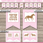 Horse Or Pony Party Banner Template Birthday Banner Editable Bunting