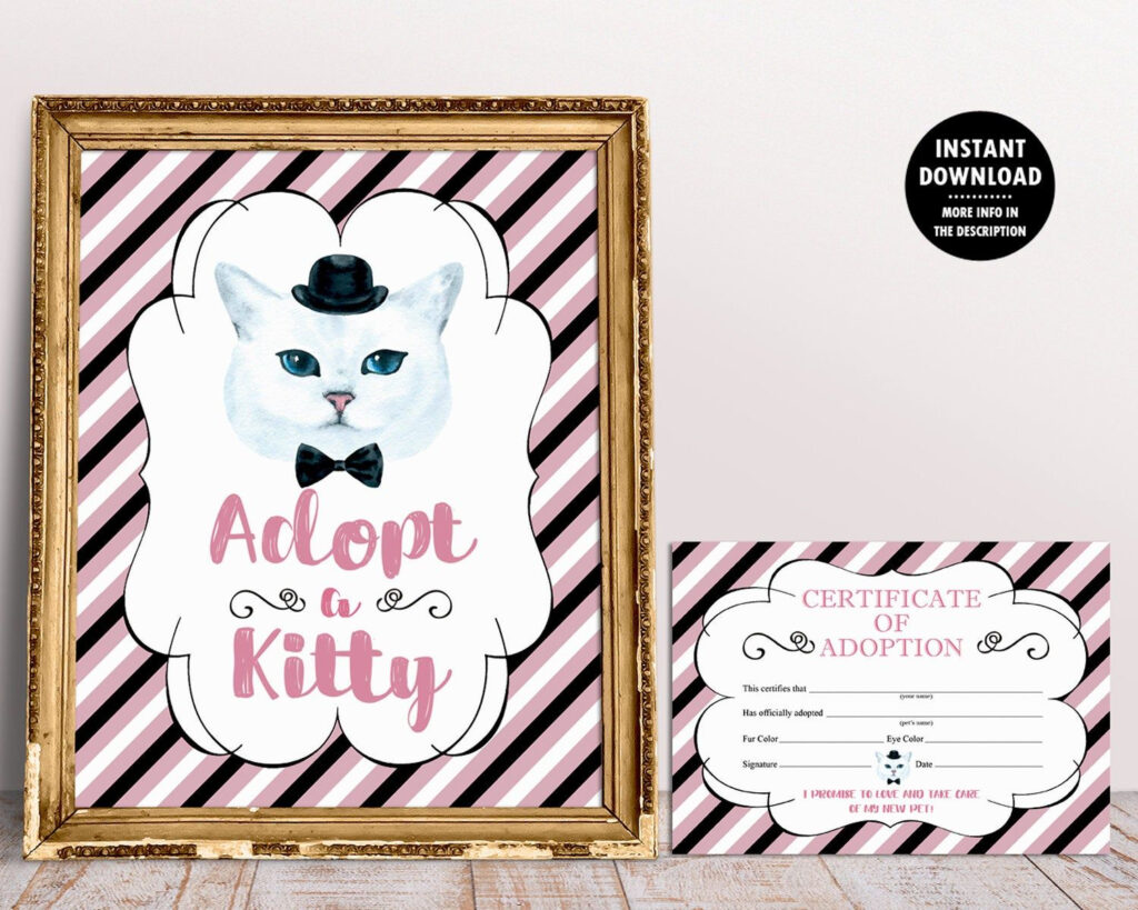 Kitty Adoption Certificate Adopt A Pet Party Adoption Sign Etsy Cat 