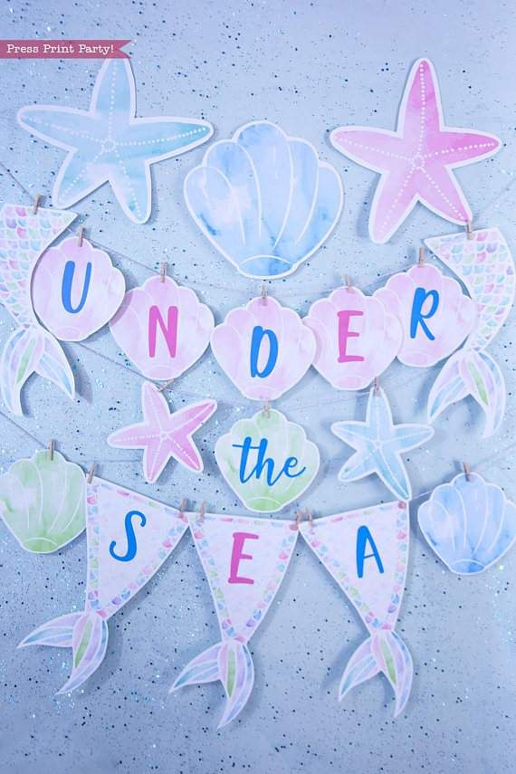 Mermaid Banner Printable Watercolor Press Print Party In 2021 