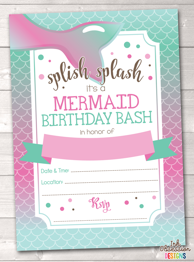 Mermaid Printable Birthday Party Invitation Erin Br Mermaid 