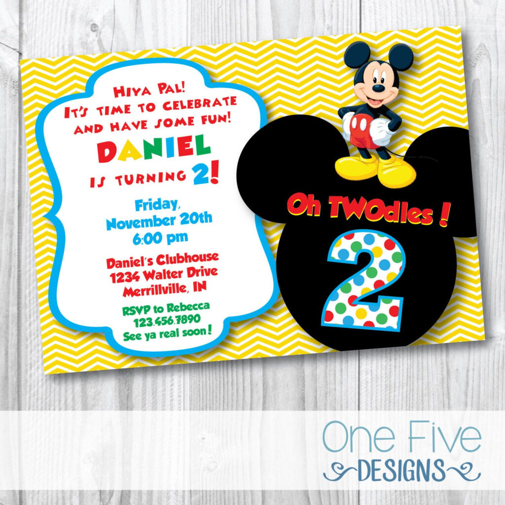 Mickey Mouse Oh TWOdles Birthday Party Invitation Printable 5x7 