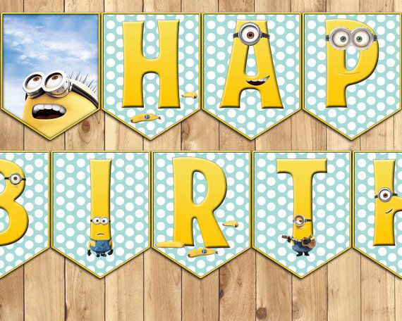 Minions Birthday Banner Despicable Me Birthday By Instan Happy 