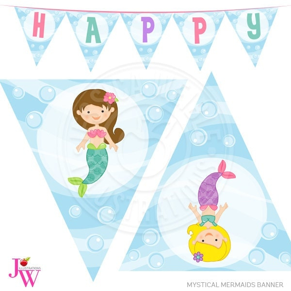 Mystical Mermaids Printable Party Banner Printable Mermaid