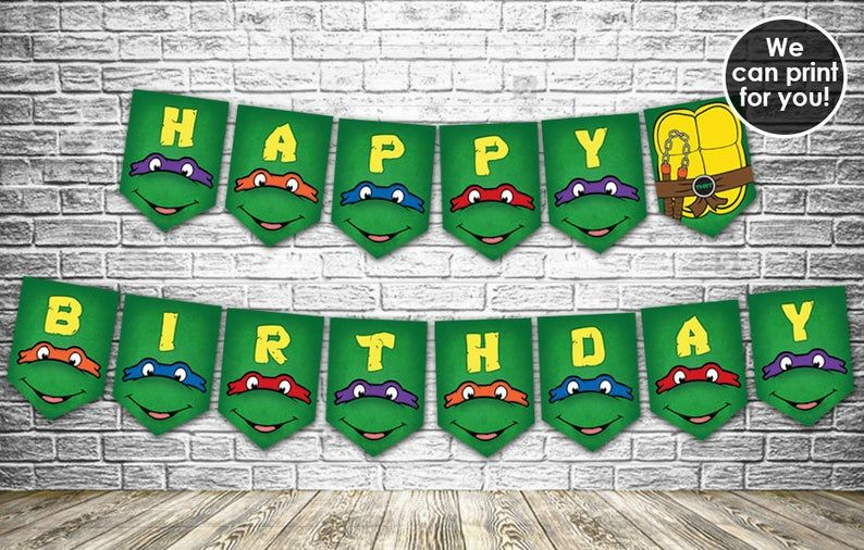 Ninja Turtles Birthday Party Banner TMNT Banner Instant Download 