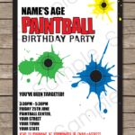 Paintball Party Invitations Birthday Party Editable DIY Theme