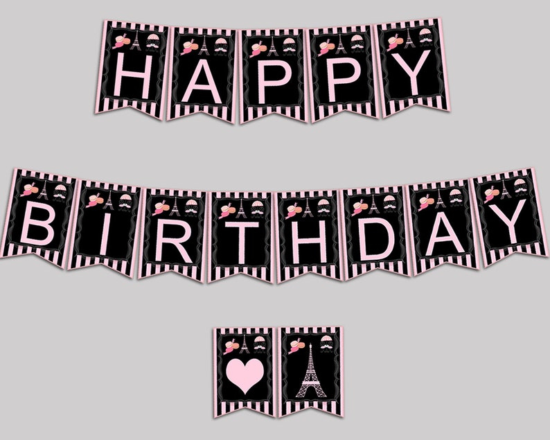 Paris Birthday Banner Paris Birthday Party Banner Black Pink Etsy