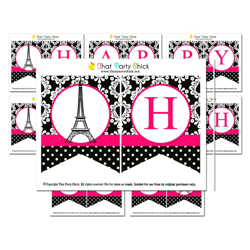 Paris Eiffel Tower Happy Birthday Banner By That Party Chick 