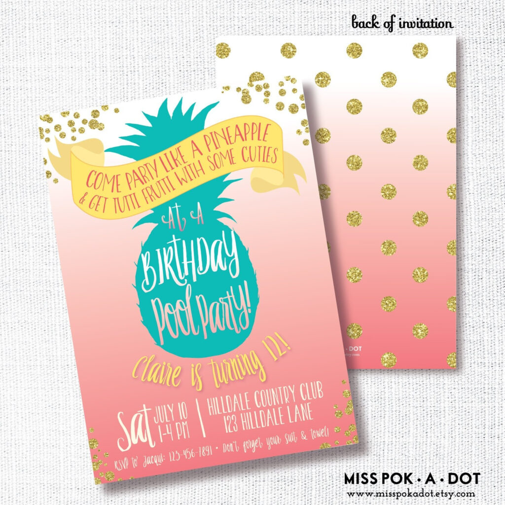 PINEAPPLE POOL PARTY Birthday Invitation Pink Coral By Misspokadot