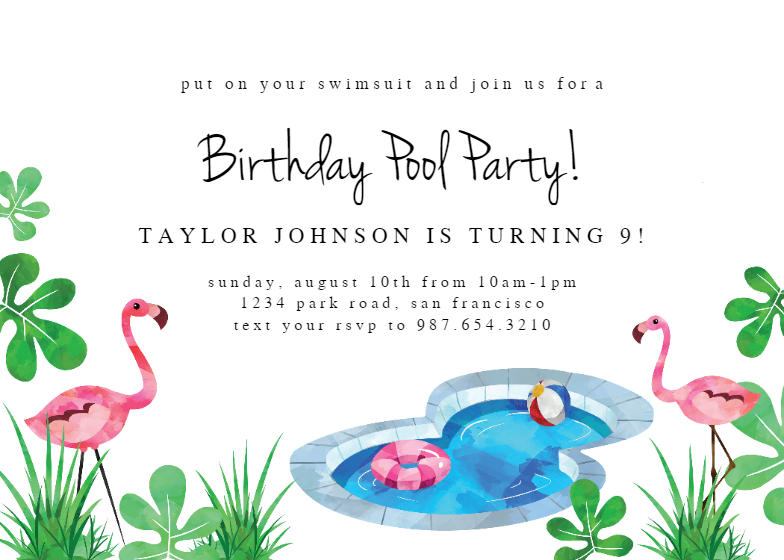 Pool And Flamingo Birthday Invitation Template Free Greetings 