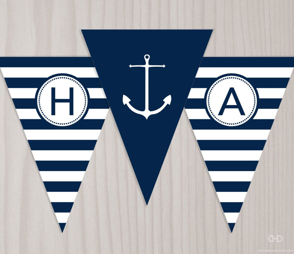 Preppy Nautical Birthday Banner INSTANT DOWNLOAD Printable PDF Happy 