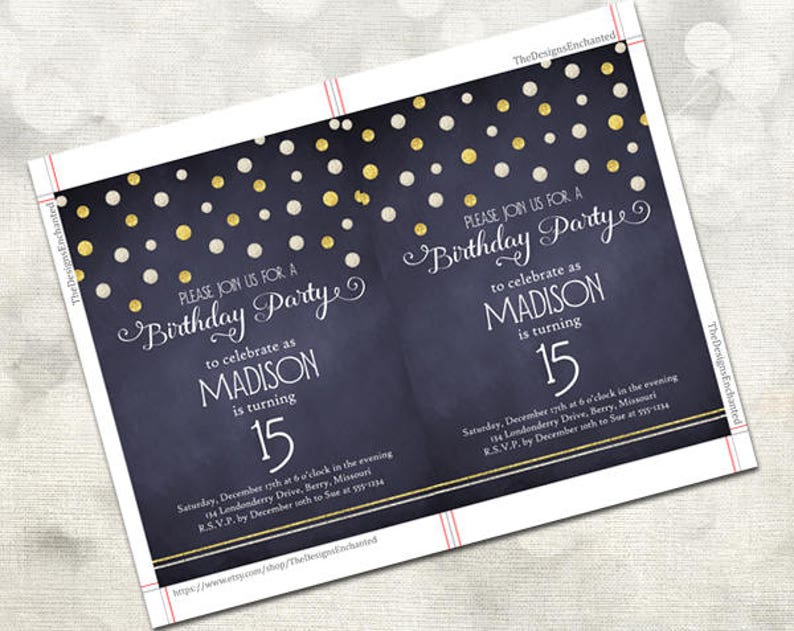 Printable Birthday Party Invitation Template 15th Birthday Etsy