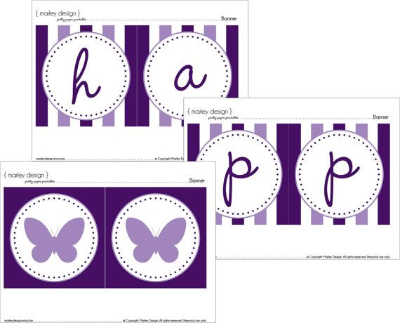 Printable Purple Butterfly Party Happy Birthday Banner Purple 
