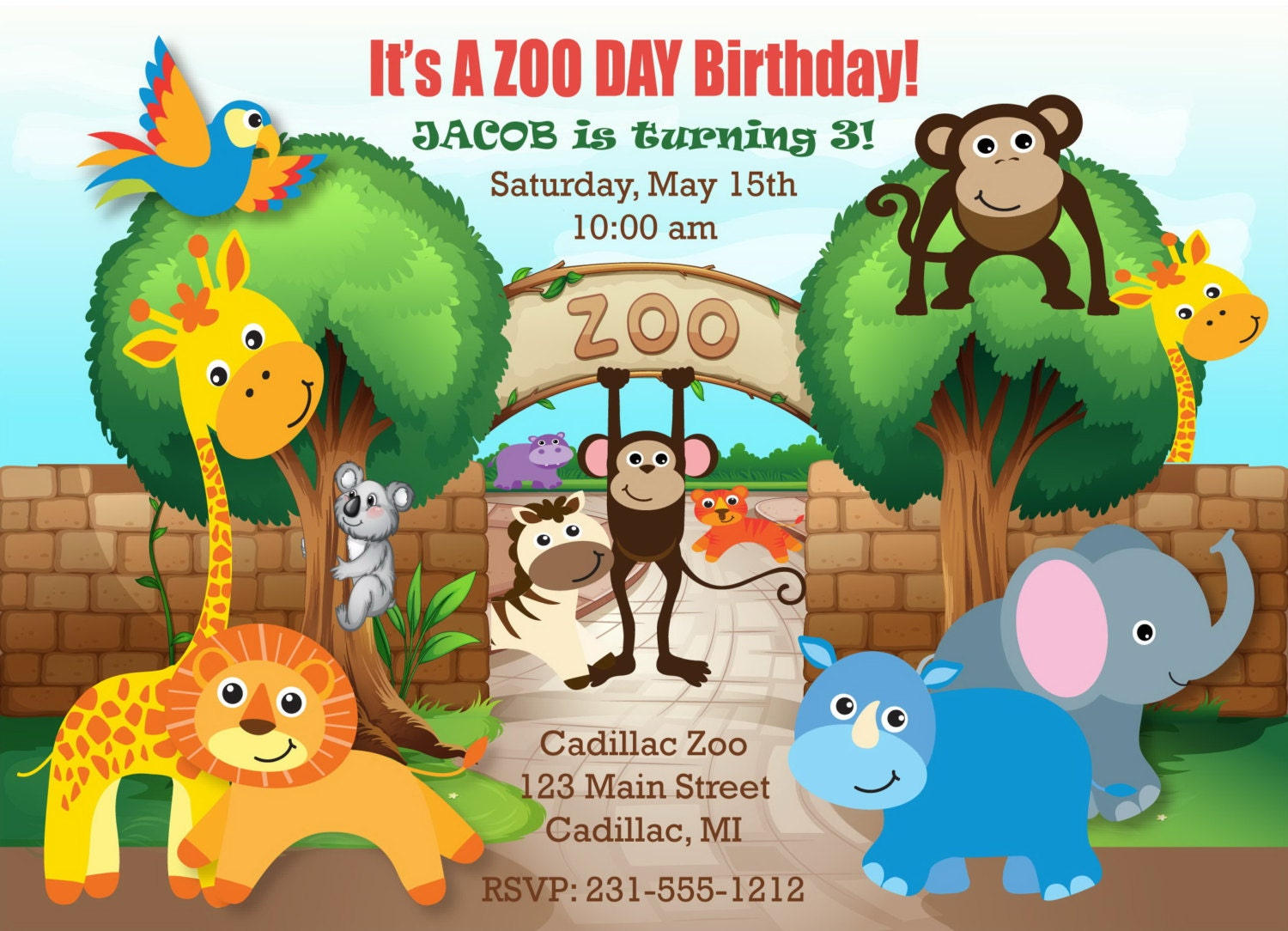 Printable Safari Zoo Birthday Invitation Zoo Invitation