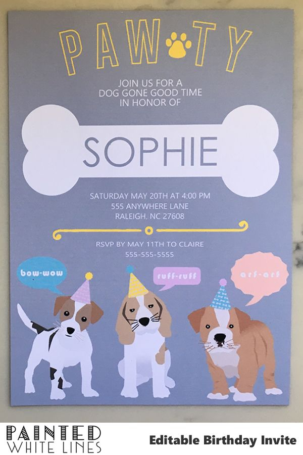 Puppy Birthday Invitation Template Editable Printable Kids Birthday 