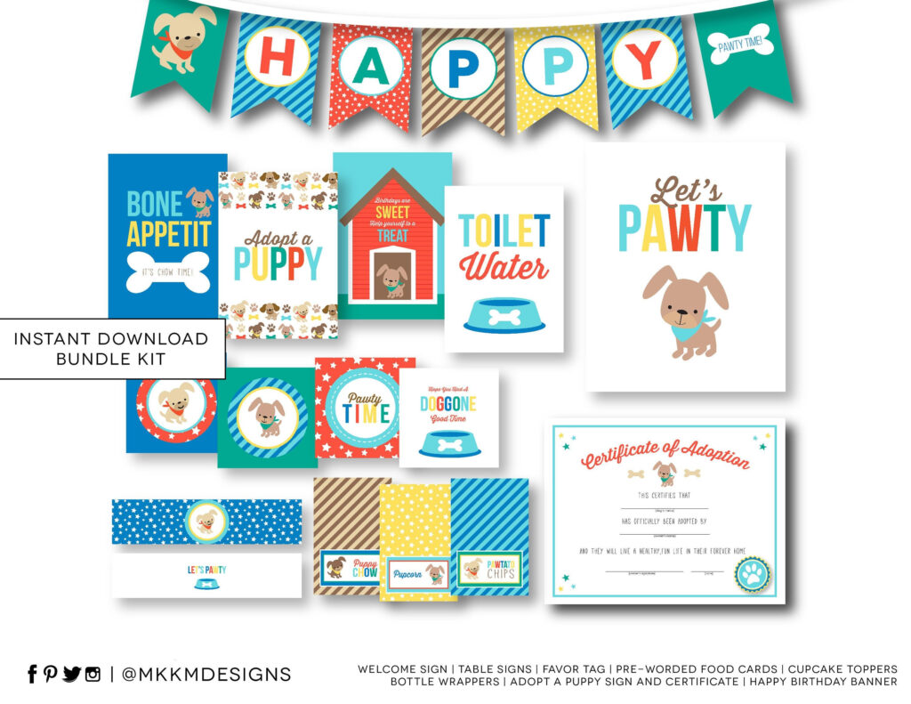 Puppy Party Kit INSTANT DOWNLOAD Birthday Banner Boy Etsy Puppy 
